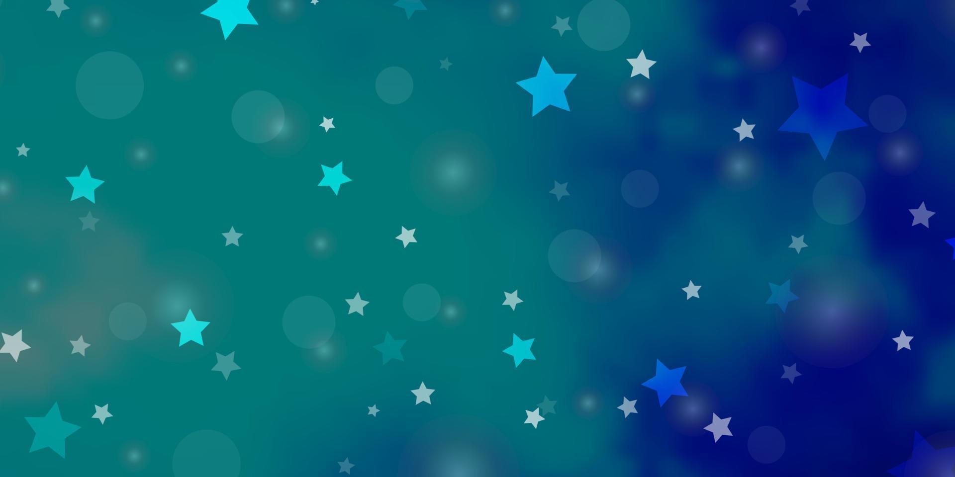 Telón de fondo de vector azul claro, verde con círculos, estrellas.