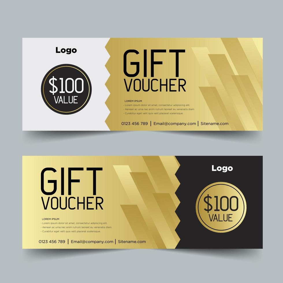 Gift Voucher template with gold and black. Background design vector