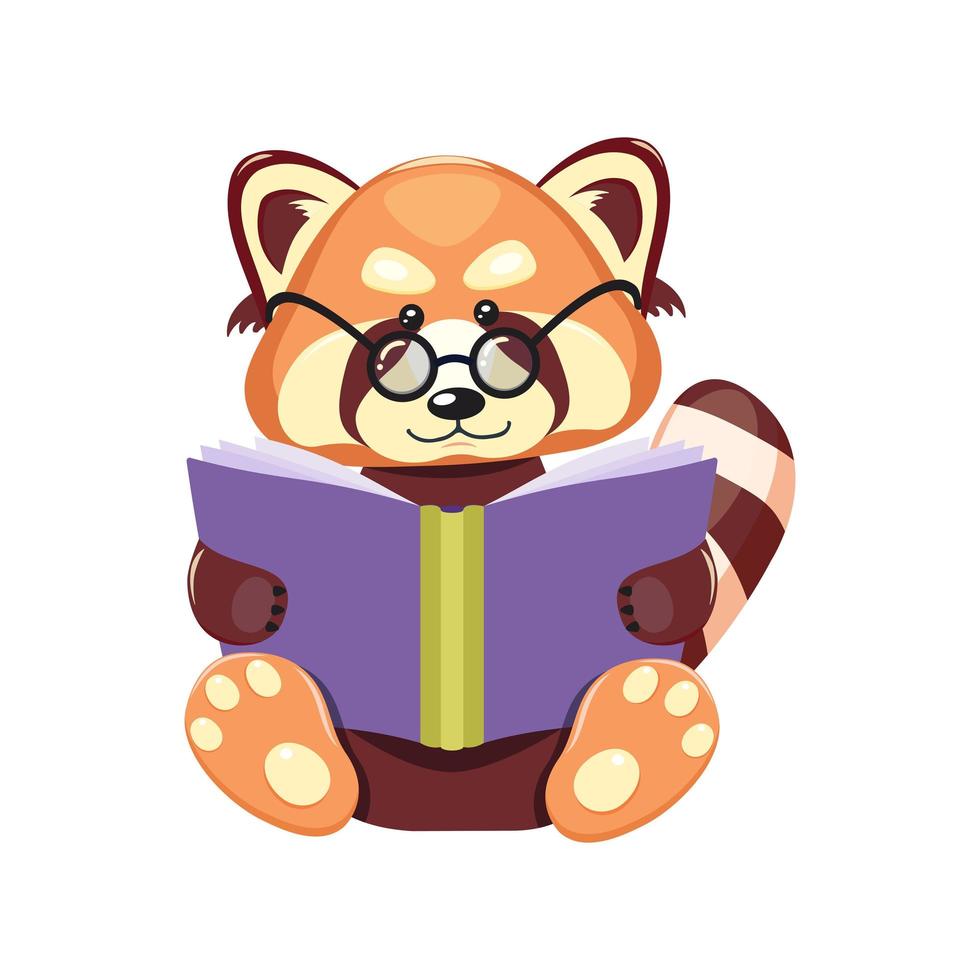 Cartoon animal holds a book in its paws, reads. vector