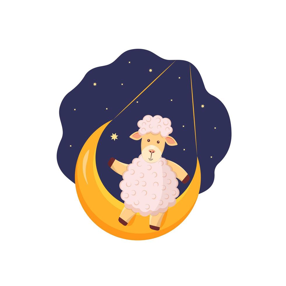 Sheep on the moon with stars on a blue background. vector