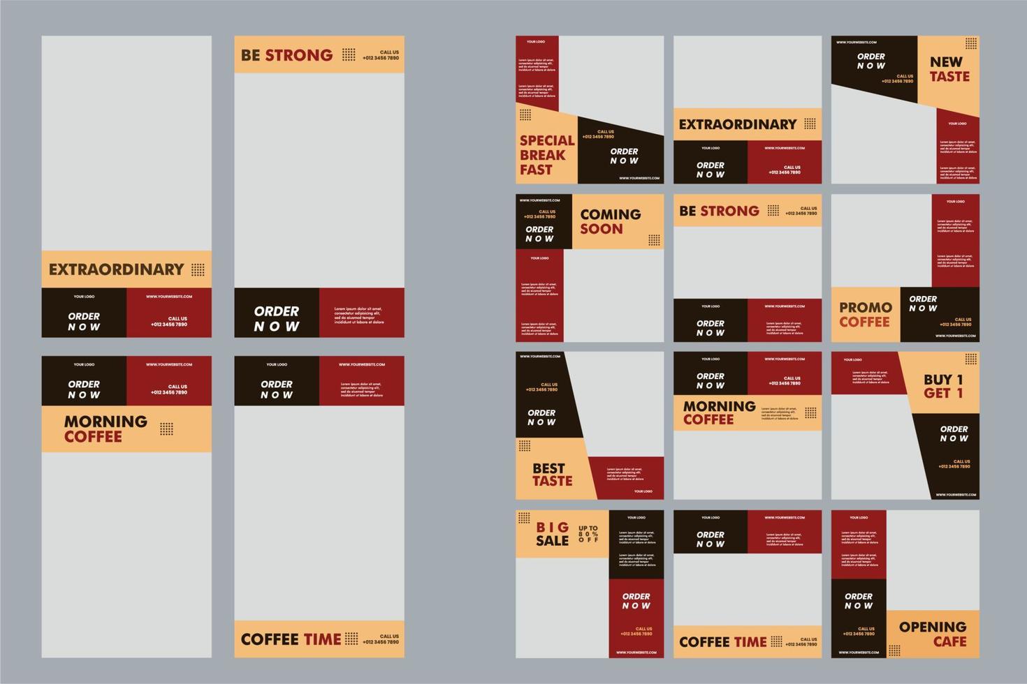 plantilla de feed e historia para el negocio de la cafetería. vector