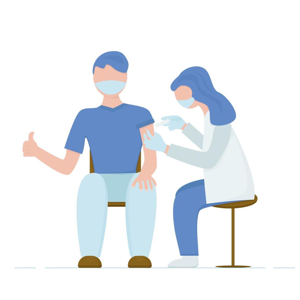 Vaccination against coronavirus, the doctor gives an injection to the patient, makes the first injection of the covid vaccine into the arm muscle. Immunization against covid-19 vector