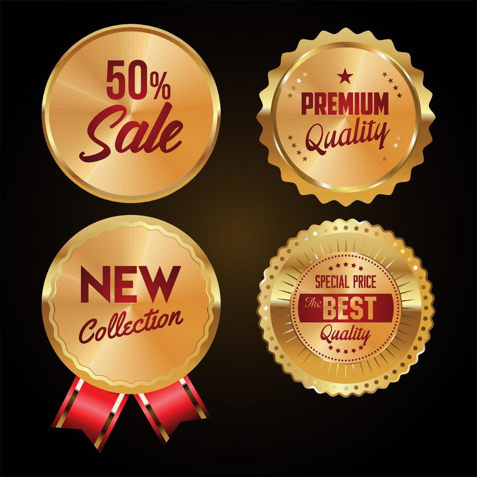 Sale and high quality retro labels and badges golden collection vector