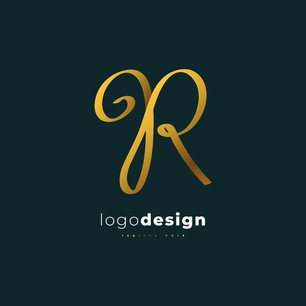 Elegante diseño de logotipo letra r en degradado dorado con estilo de escritura a mano. r logo o símbolo de la firma de identidad empresarial vector