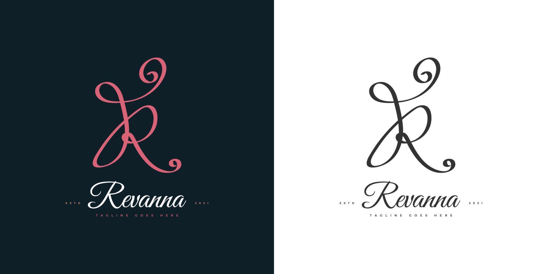 Elegante y hermoso diseño de logotipo letra r con estilo de escritura a mano. r logo o símbolo de la firma para boda, moda, joyería, boutique, identidad botánica, floral o comercial vector