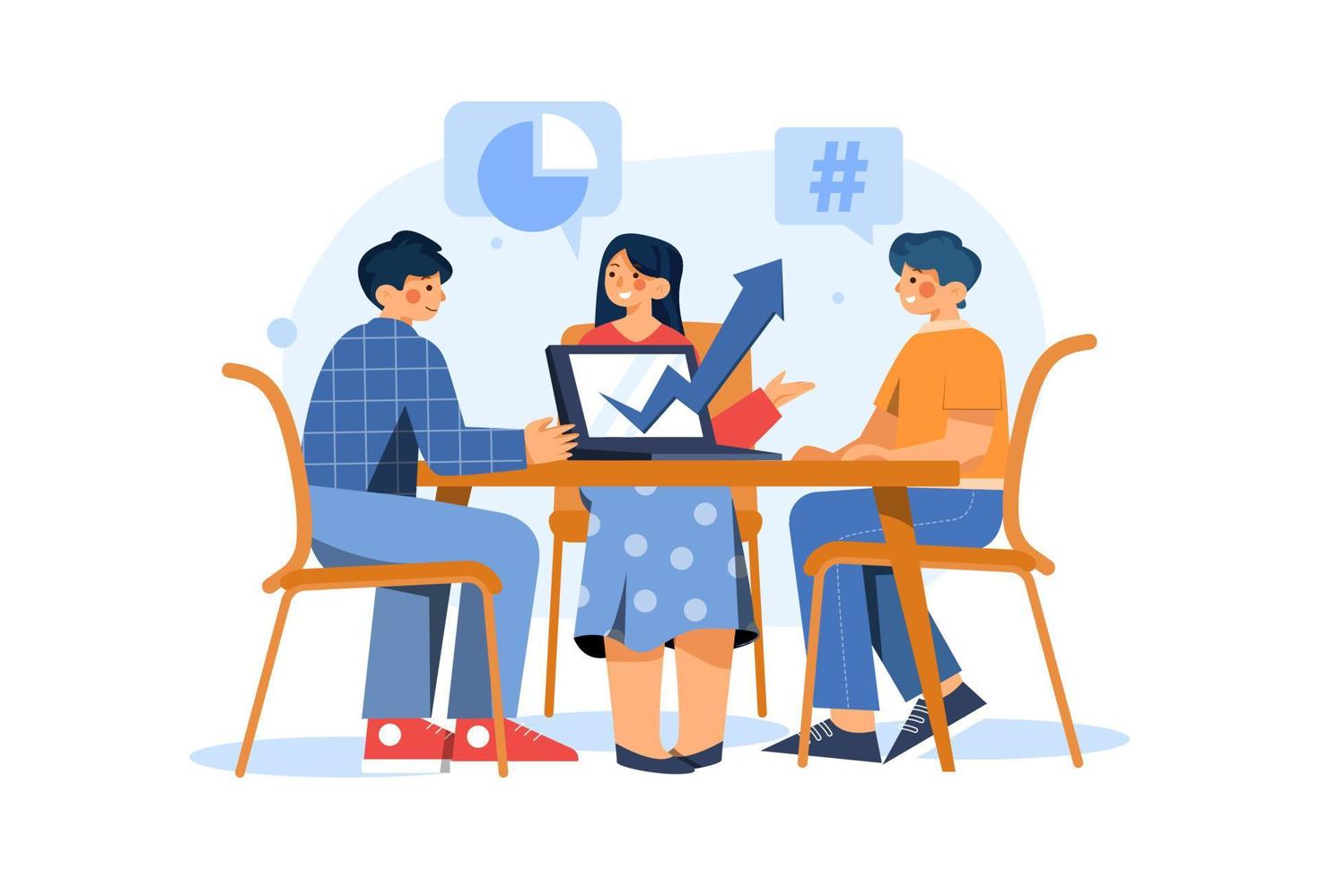 Marketing Team Discussing Market Trends In Meeting Illustration concept. Flat illustration isolated on white background. vector