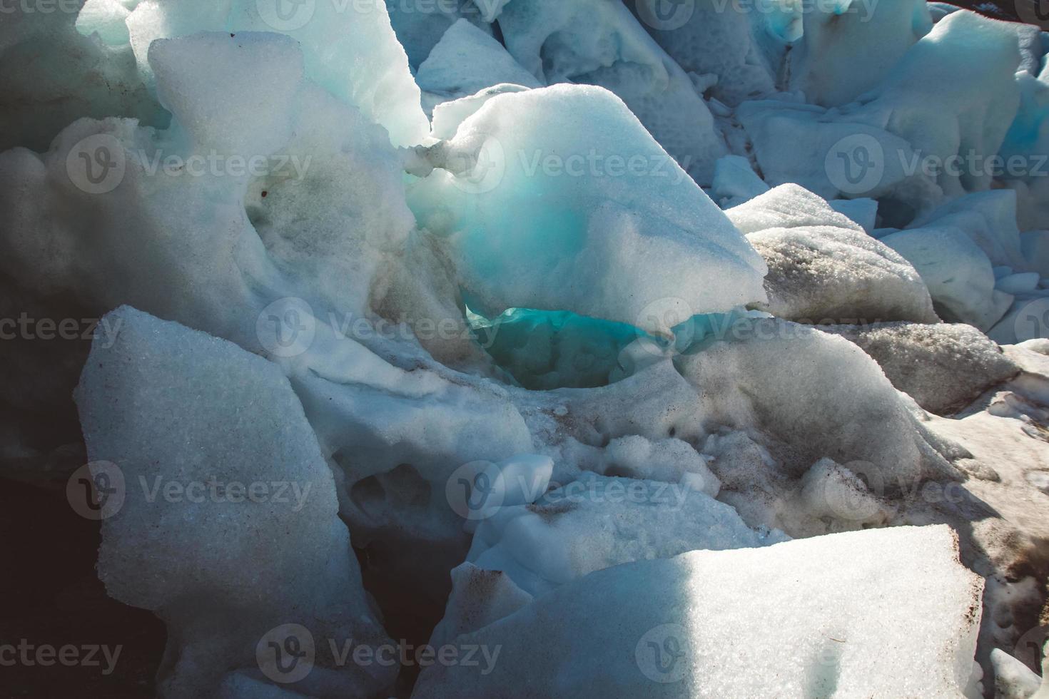 Beautiful scenery on the mountains and the glacier Svartisen landscape in Norway scandinavian nature landmarks ecology concept. Blue snow and ice photo