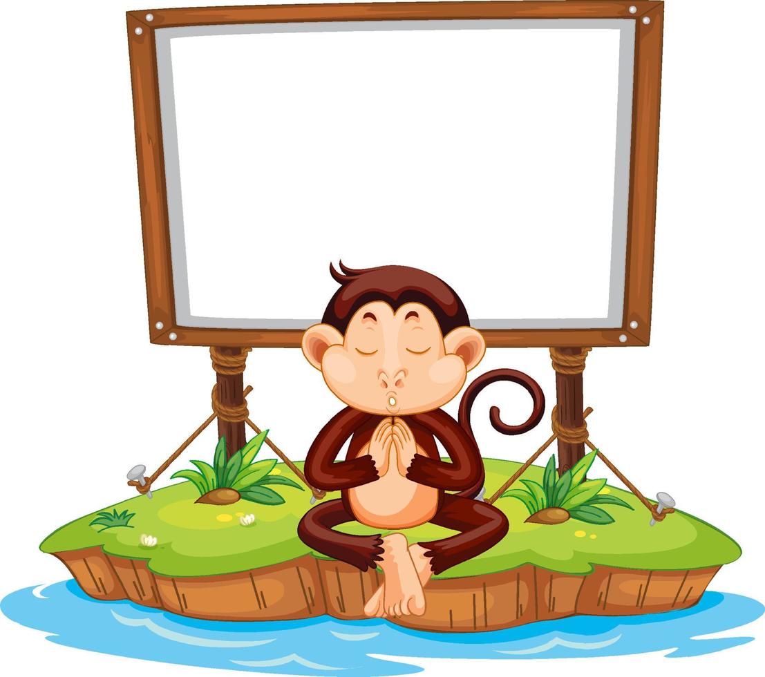 Meditating monkey with blank board on white background vector