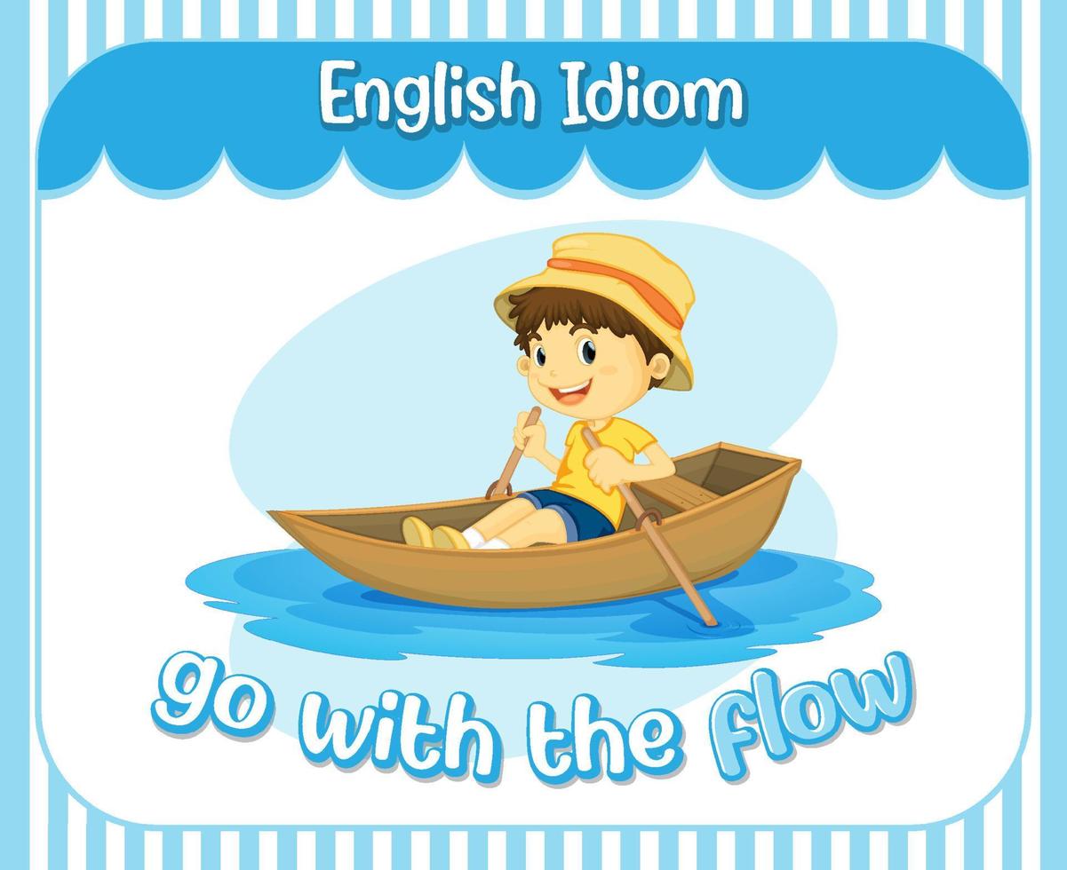 English idiom with picture description for go with the flow vector