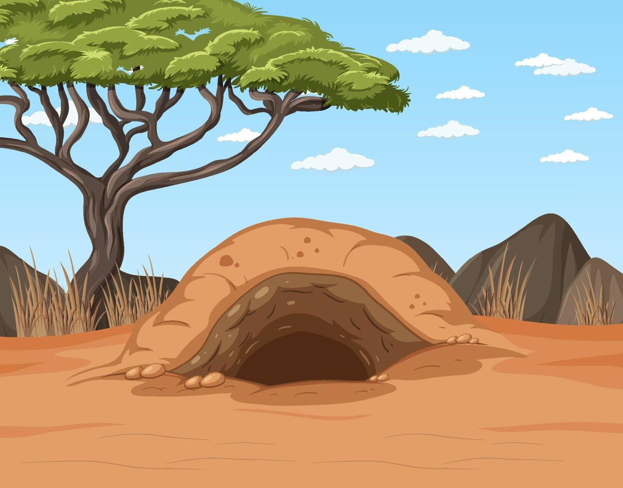 Desert landscape with trees and animals burrow vector