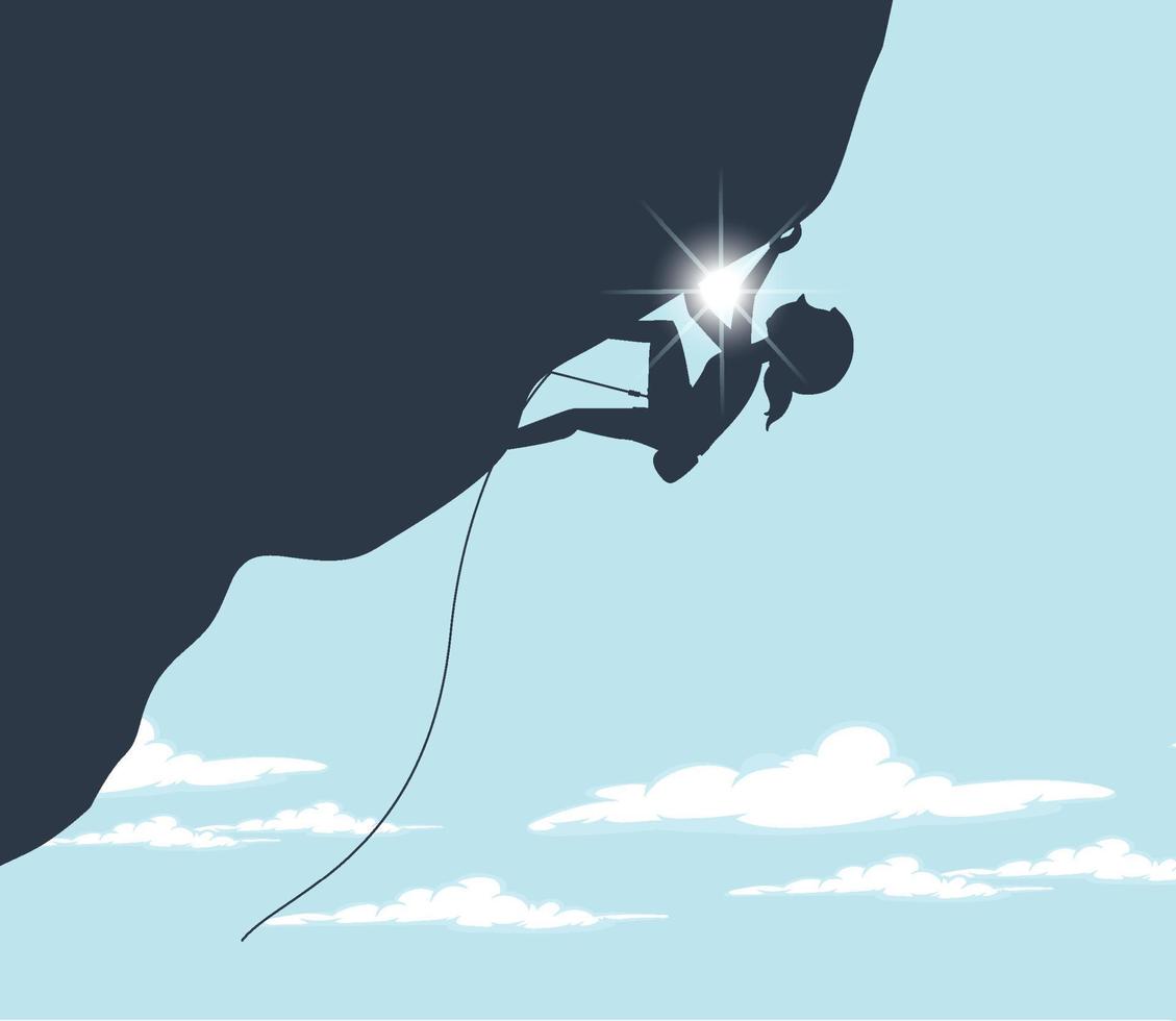 Flat silhouette rock climbing in nature background vector