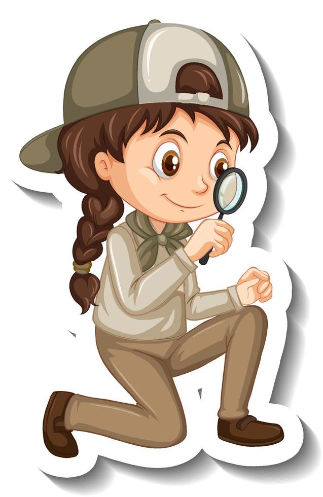 chica en traje de safari pegatina de personaje de dibujos animados vector