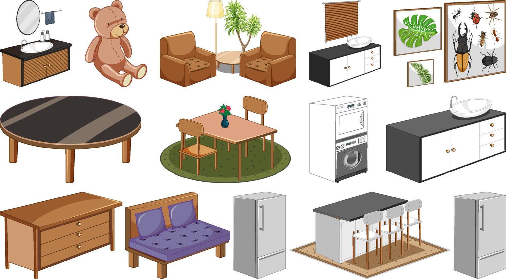 Set of interior furniture and decorations vector