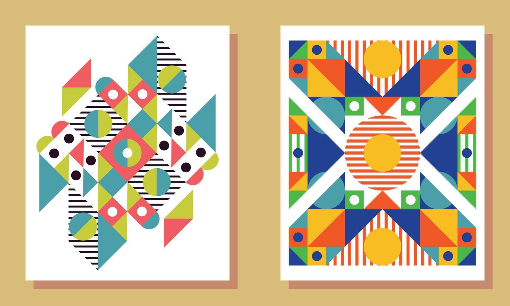 Set Poster Abstract Geometric Design Bauhaus Pattern Style colorful vector