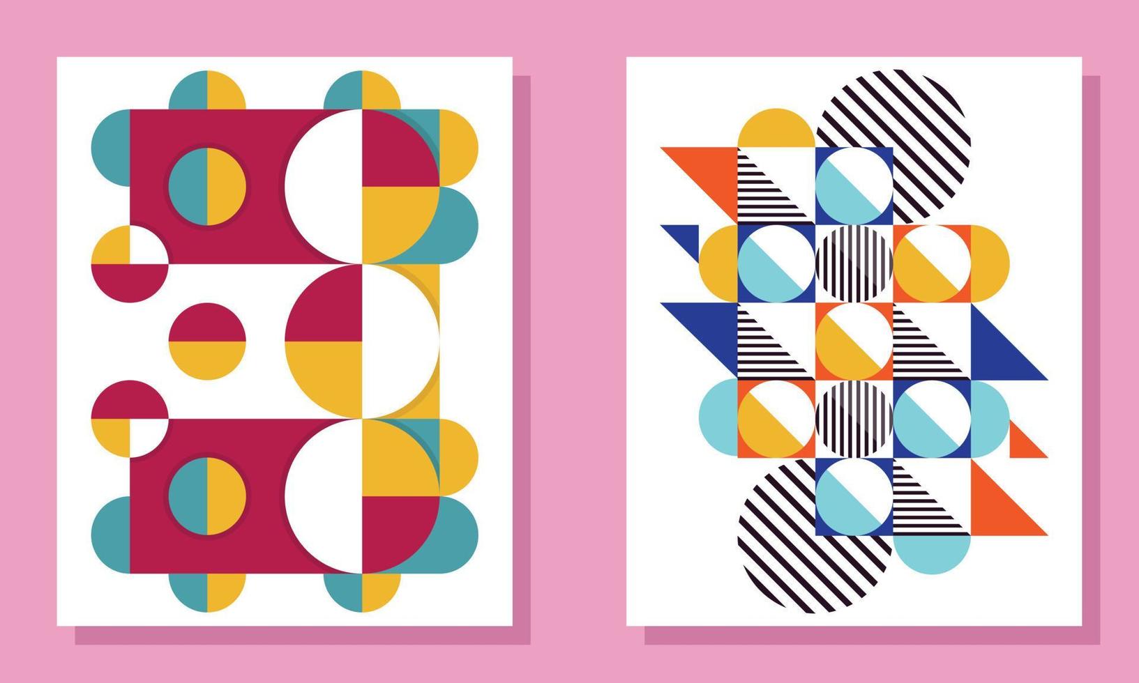 set geometric poster design abstract colorful. bauhaus style illustration. vector