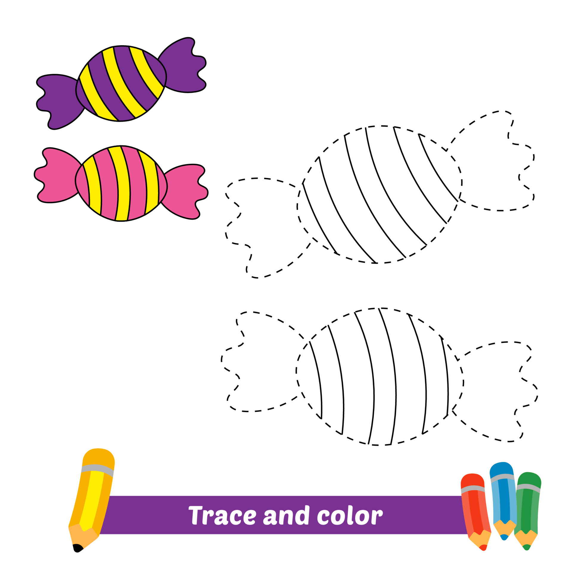 Trace and color for kids, candy vector 5053915 Vector Art at Vecteezy