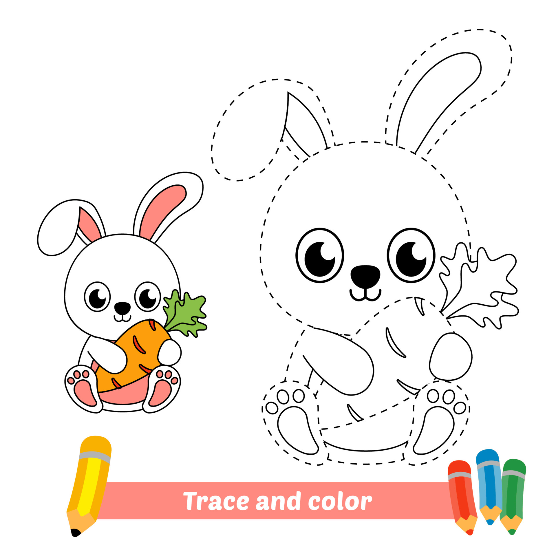 Trace and color for kids, rabbit vector 5053960 Vector Art at Vecteezy