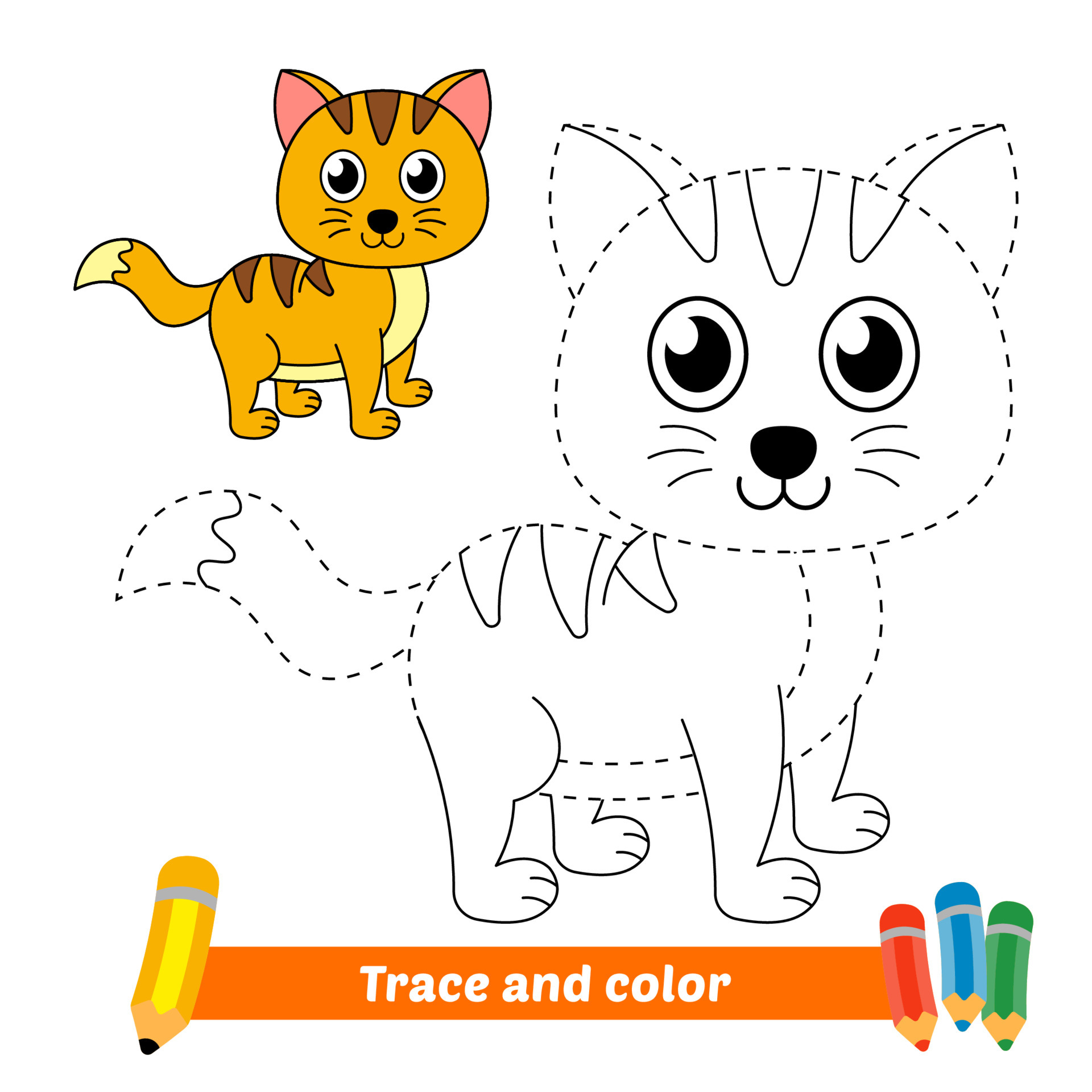 Trace and color for kids, cat vector 5053996 Vector Art at Vecteezy