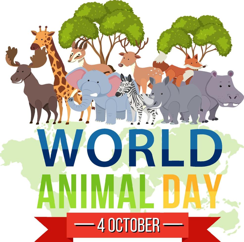 banner del día mundial de los animales con animales salvajes africanos vector