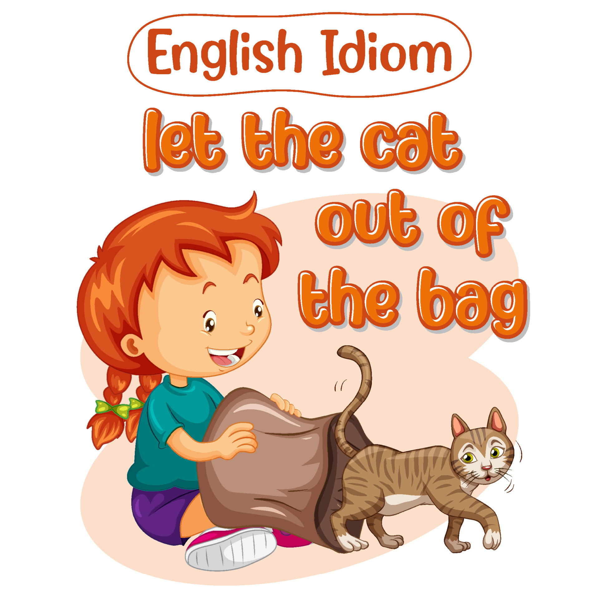English idiom with let the cat out of the bag 5054094 Vector Art at