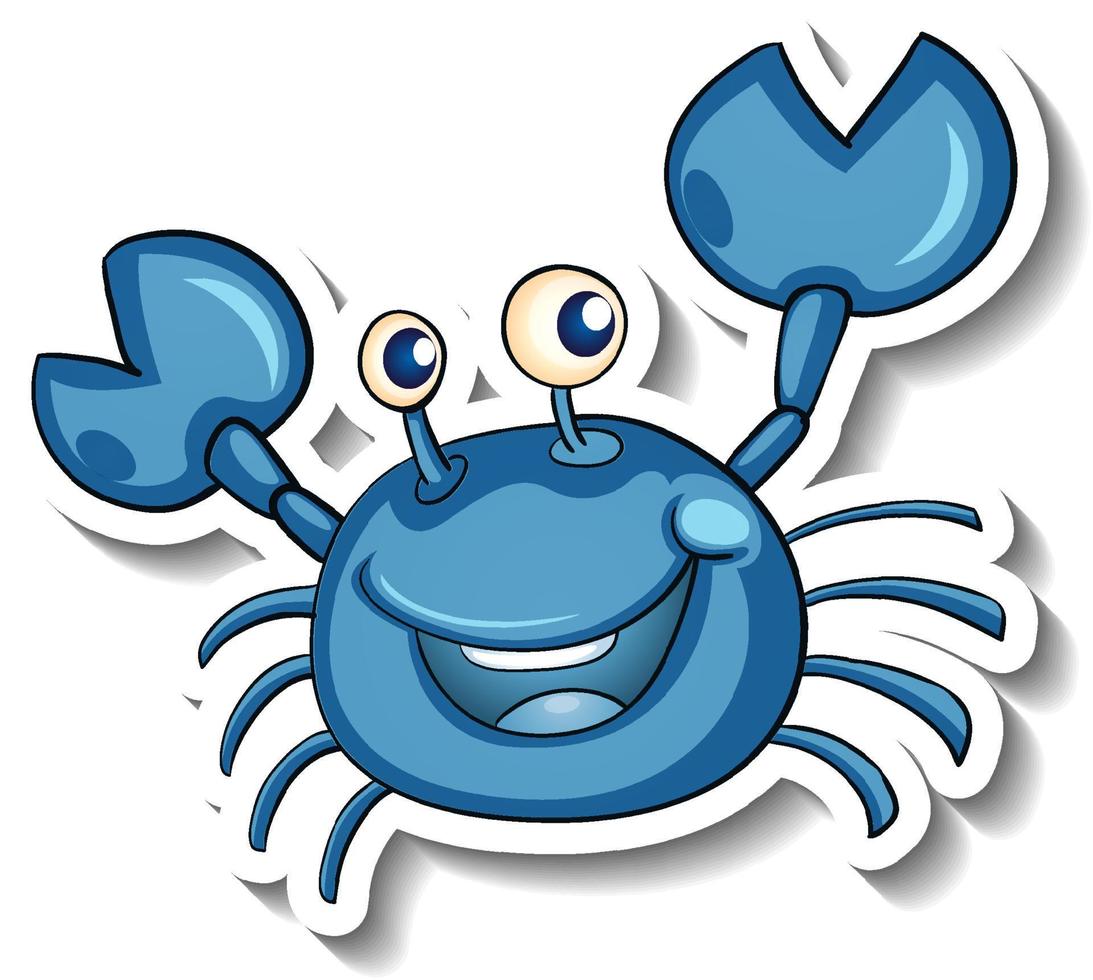 Smiling blue crab cartoon sticker vector