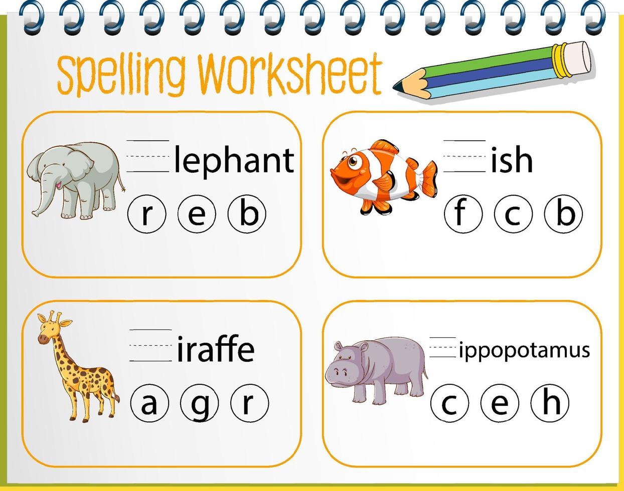 Spelling worksheet template for kids vector