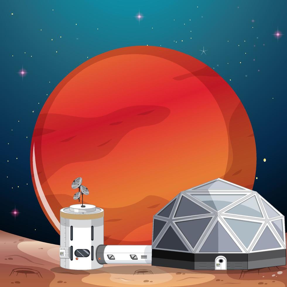 Landscape of space settlement with Mars planet vector