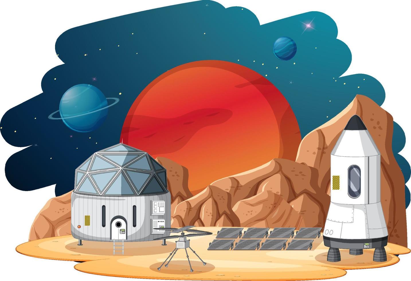 Paisaje aislado de la superficie del planeta con edificios de colonias vector