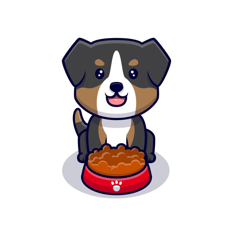 Cute Australian Shepherd Dog Eating Cartoon Icon Illustration vector