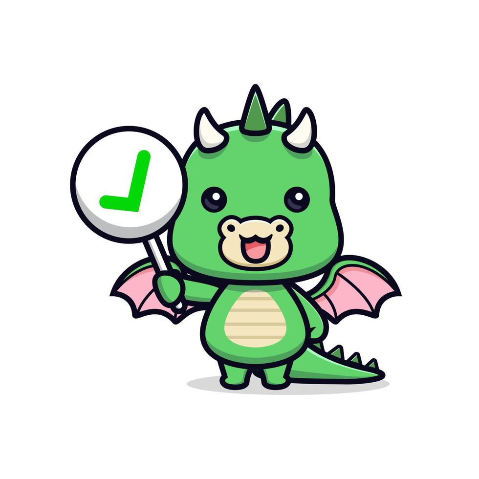 Icono de dibujos animados lindo bebé dragón mascota. Ilustración de personaje de mascota kawaii para pegatina, póster, animación, libro para niños u otro producto digital e impreso vector