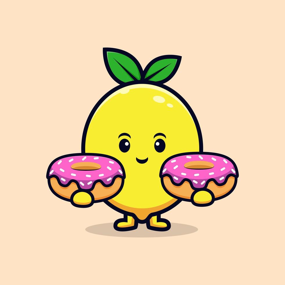 diseño de mascota de dibujos animados de personaje de limón lindo.Ilustración de personaje de mascota de Kawaii para pegatina, póster, animación, libro para niños u otro producto digital e impreso vector