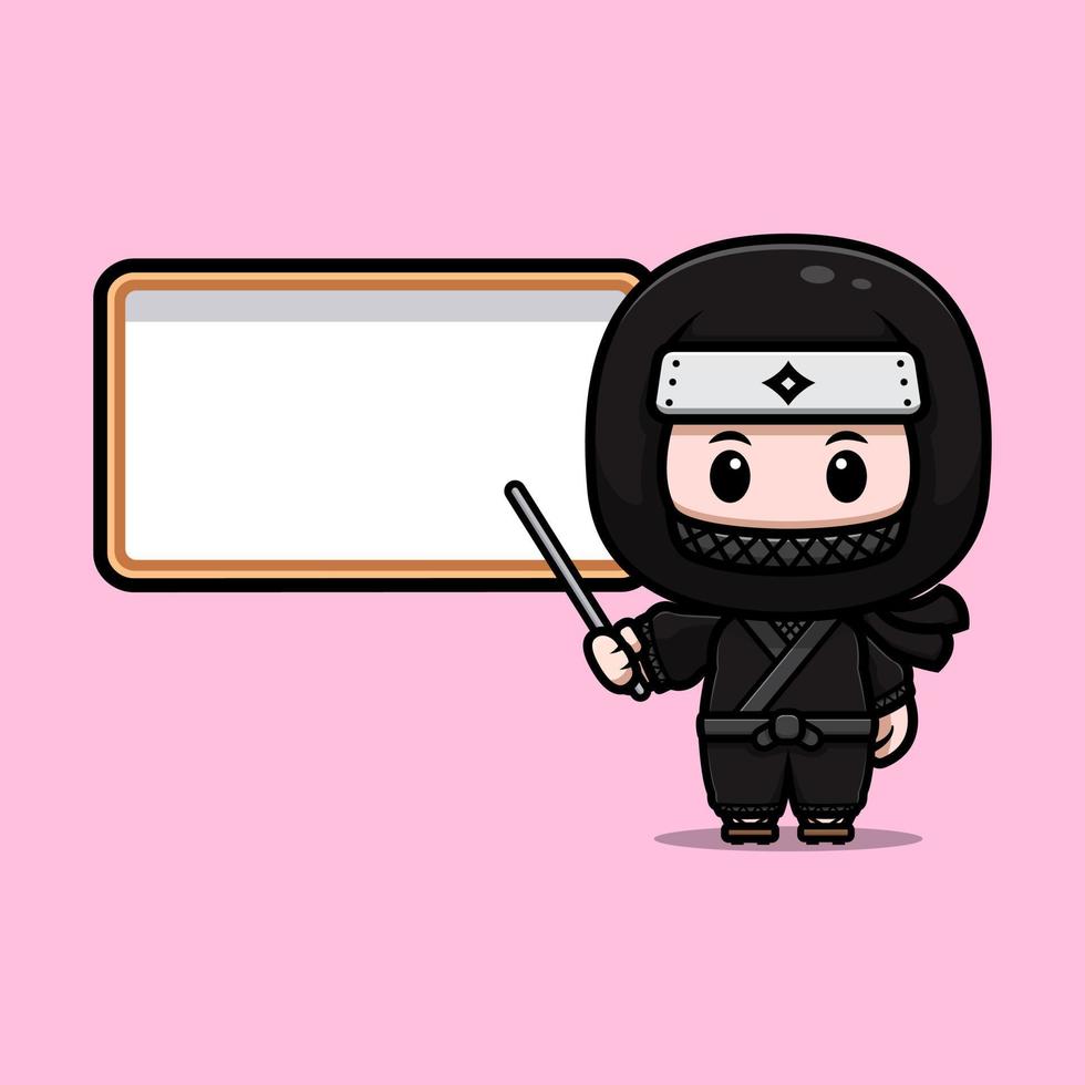 Lindo icono de dibujos animados de mascota ninja. Ilustración de personaje de mascota kawaii para pegatina, póster, animación, libro para niños u otro producto digital e impreso vector