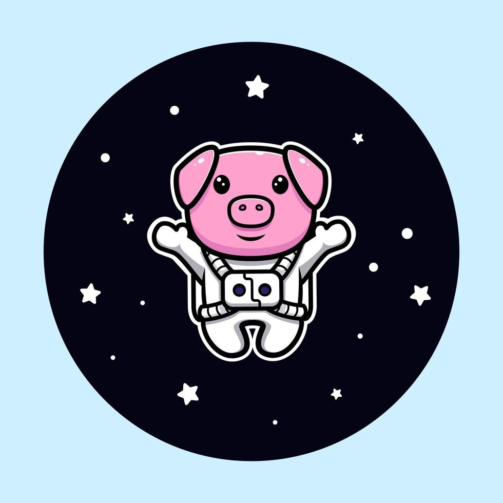 Cute pig astronaut floating on space mascot character. Animal icon illustration vector