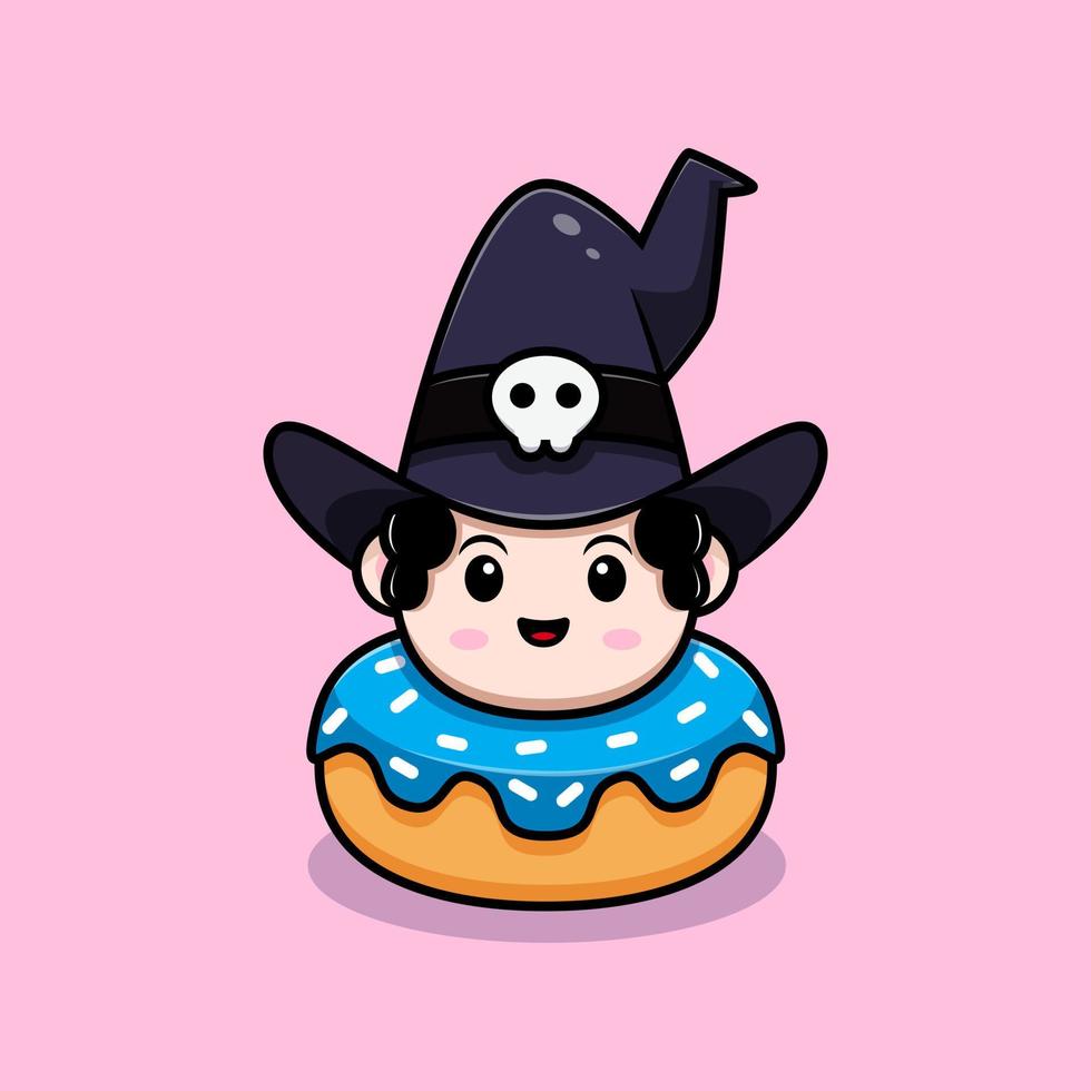 cute wizard mascot cartoon icon. kawaii mascot character illustration for sticker, poster, animation, children book, or other digital and print product vector