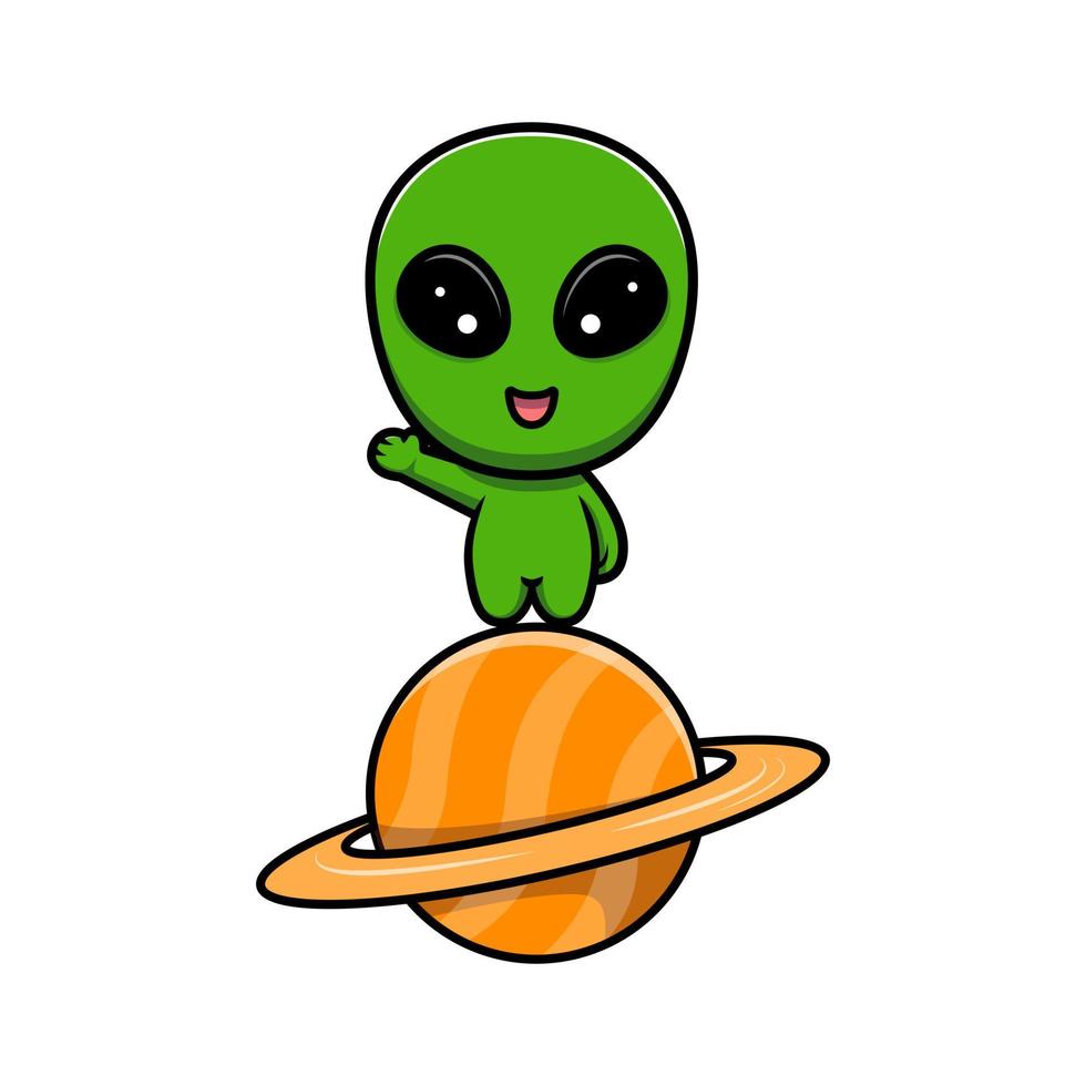 Design of cute alien waving hand on the planet 5054343 Vector Art