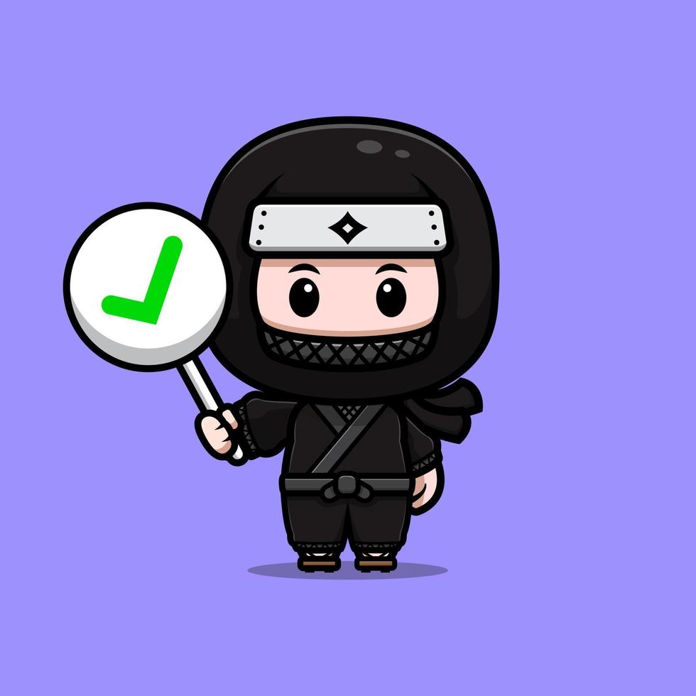 Lindo icono de dibujos animados de mascota ninja. Ilustración de personaje de mascota kawaii para pegatina, póster, animación, libro para niños u otro producto digital e impreso vector