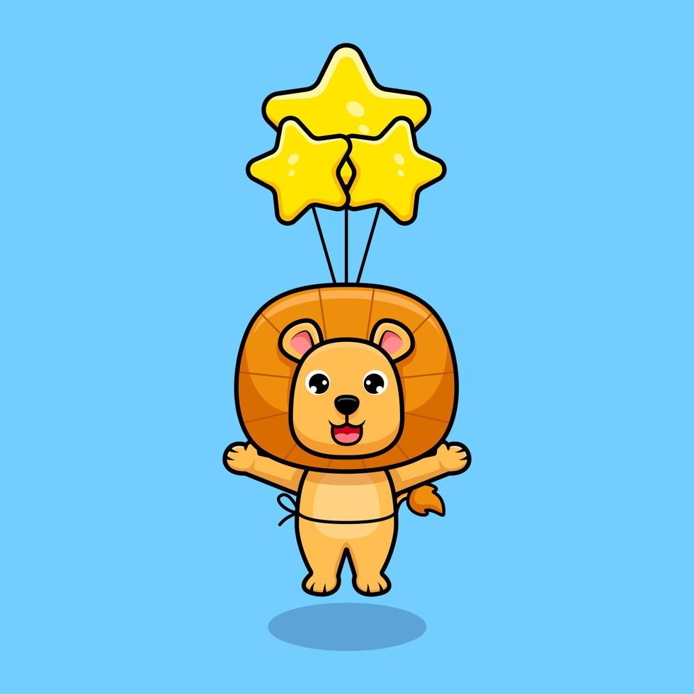 Cute lion king floating to the sky with balloon design icon illustration vector