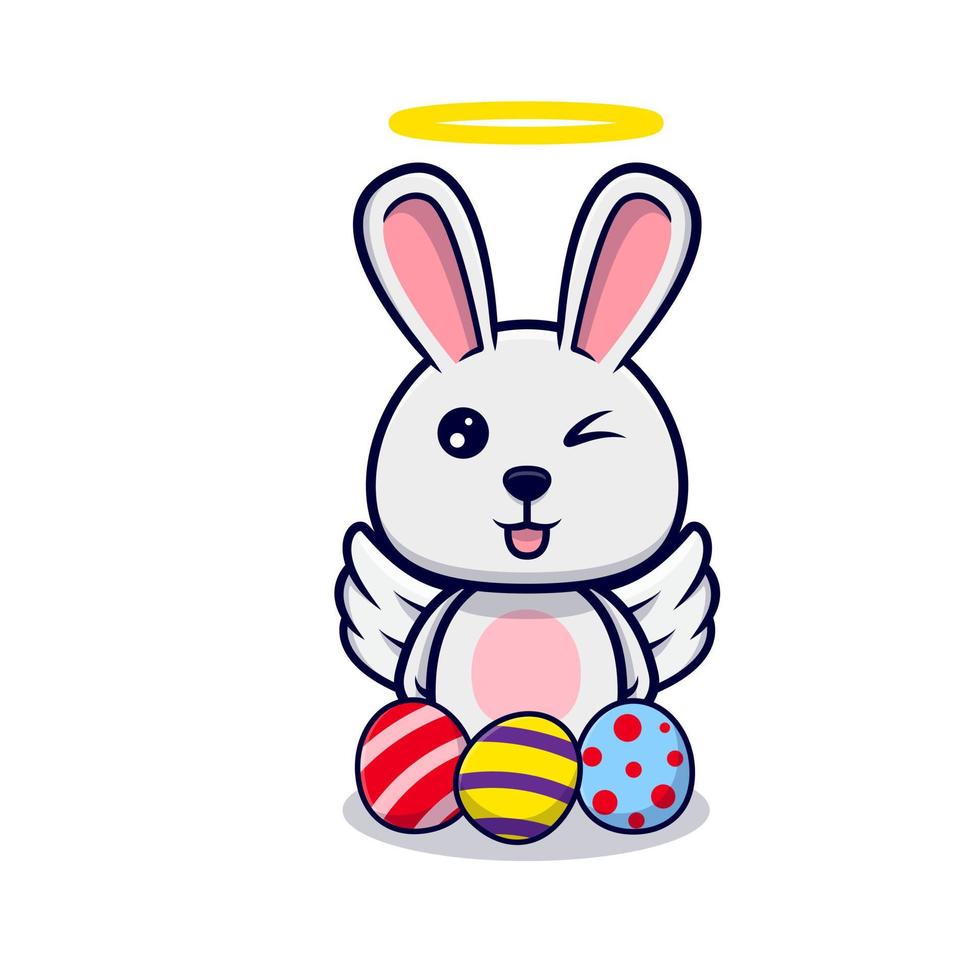 lindo conejito ángel con huevos decorativos para el día de pascua diseño icono ilustración vector