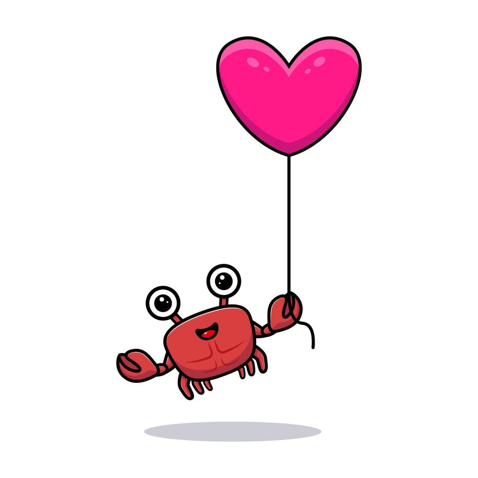 lindo personaje de cangrejo flotando con globo de corazón vector