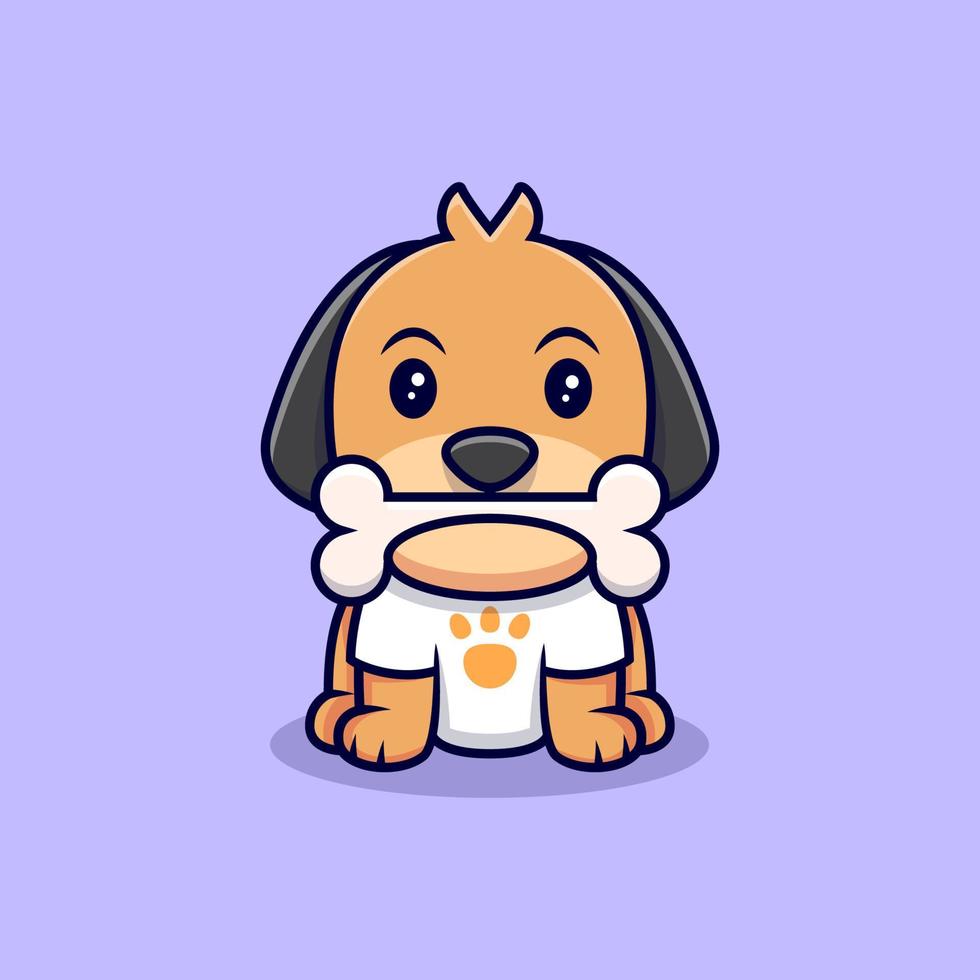 Cute Dog with Bone Cartoon Vector Icon Illustration. Flat Cartoon Style
