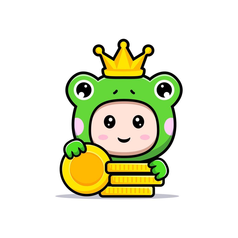 Design of cute boy wearing frog costume with gold vector