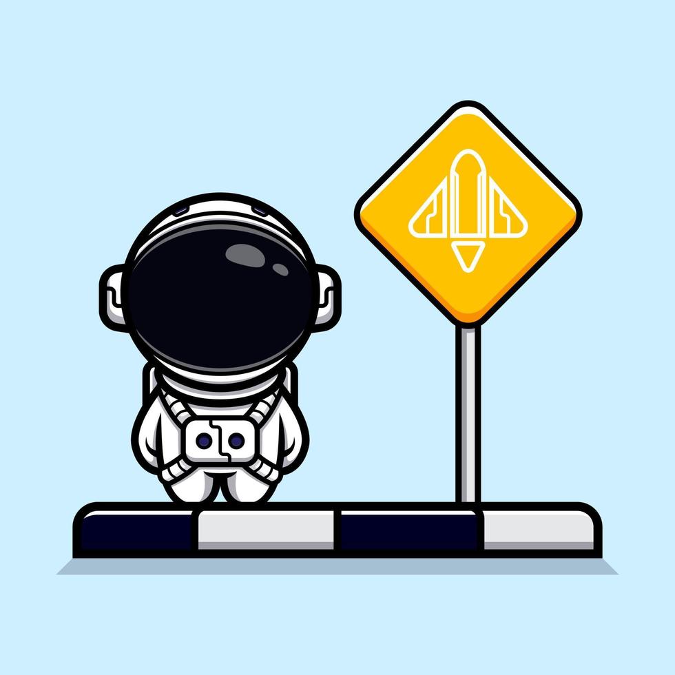 Cute astronaut waiting for the rocket mascot design vector