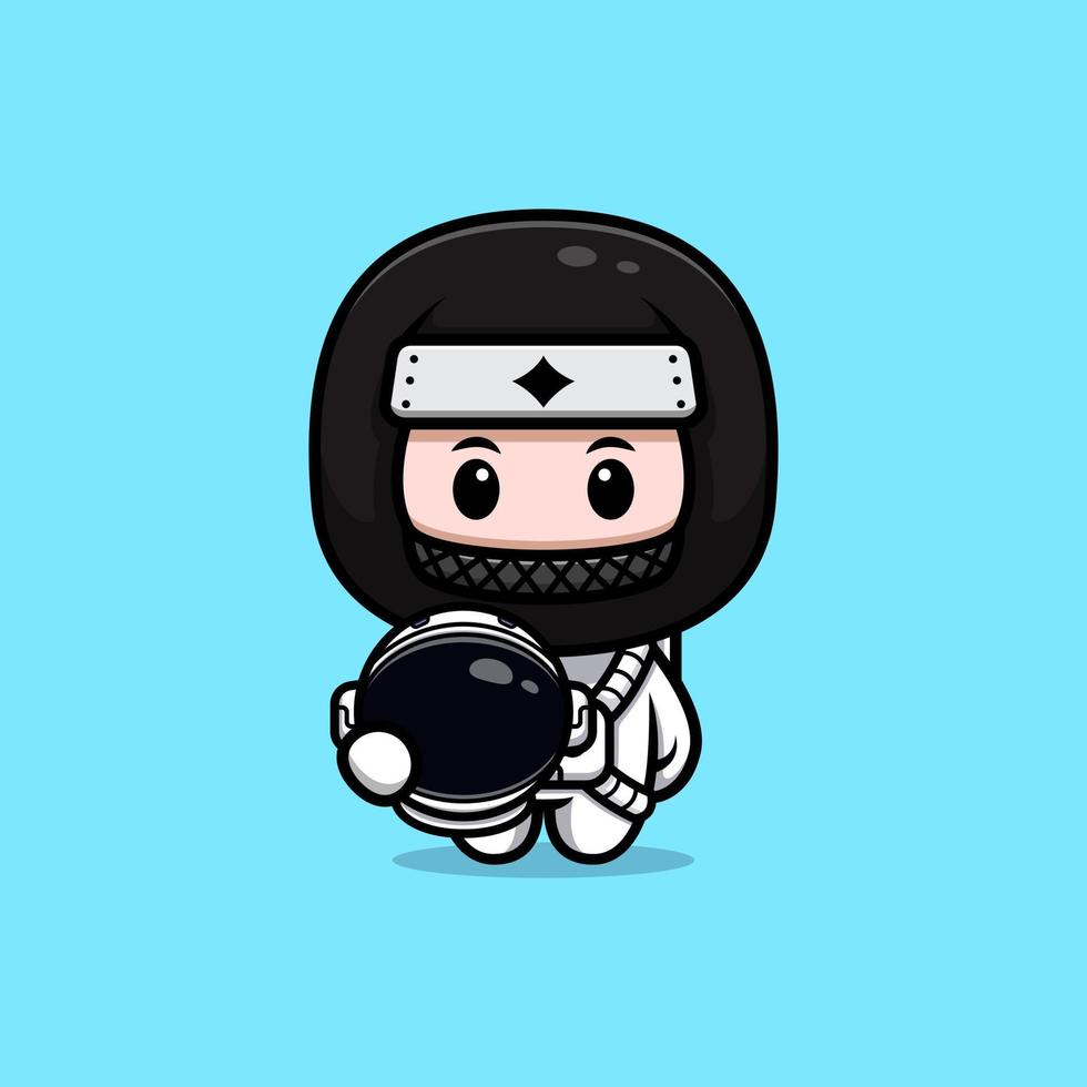 Lindo icono de dibujos animados de mascota ninja. Ilustración de personaje de mascota kawaii para pegatina, póster, animación, libro para niños u otro producto digital e impreso vector