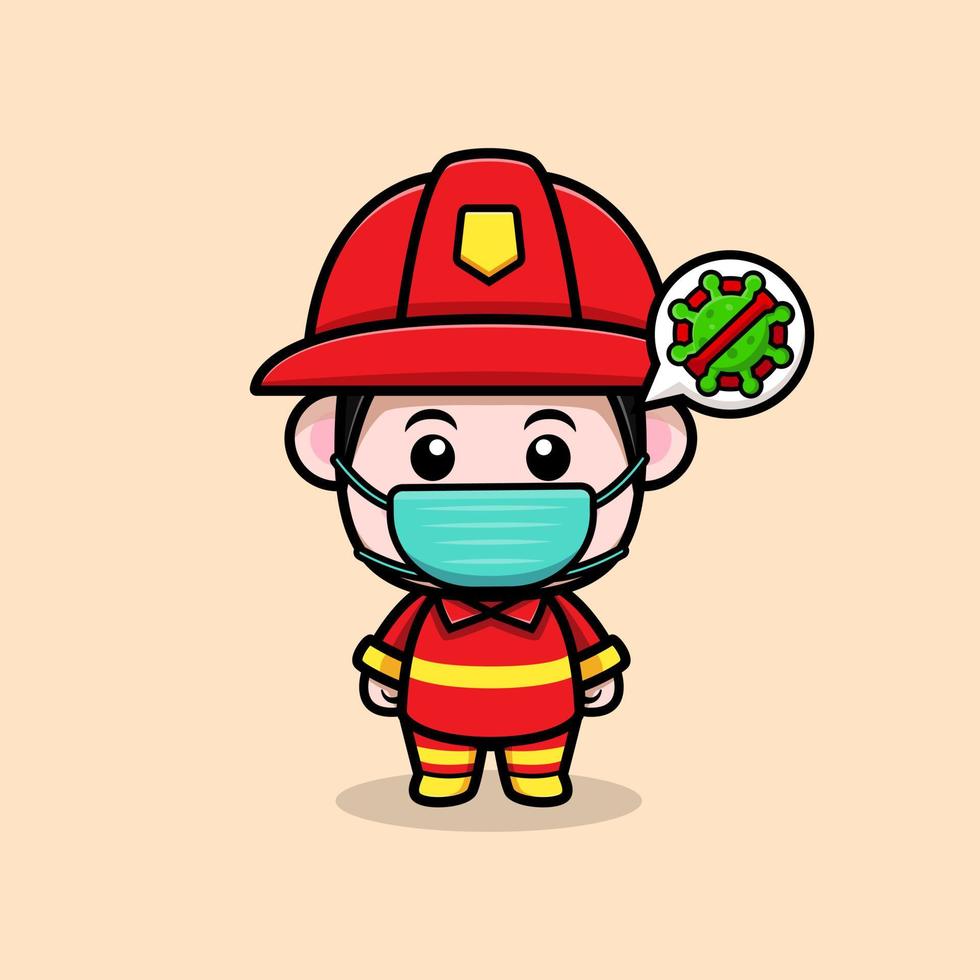 cute firefighter mascot cartoon icon. kawaii mascot character illustration for sticker, poster, animation, children book, or other digital and print product vector