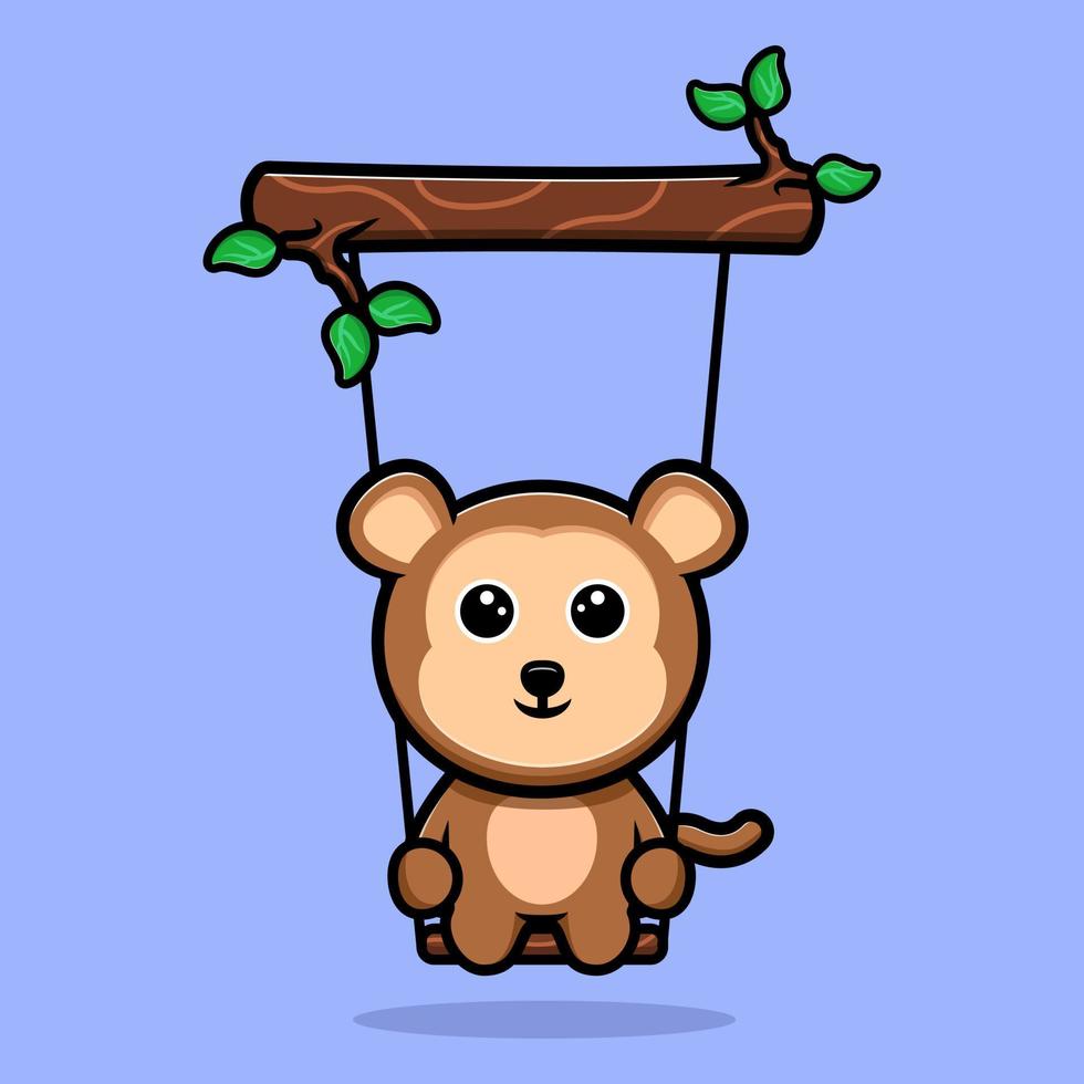 Cute monkey swinging on the tree cartoon mascot vector