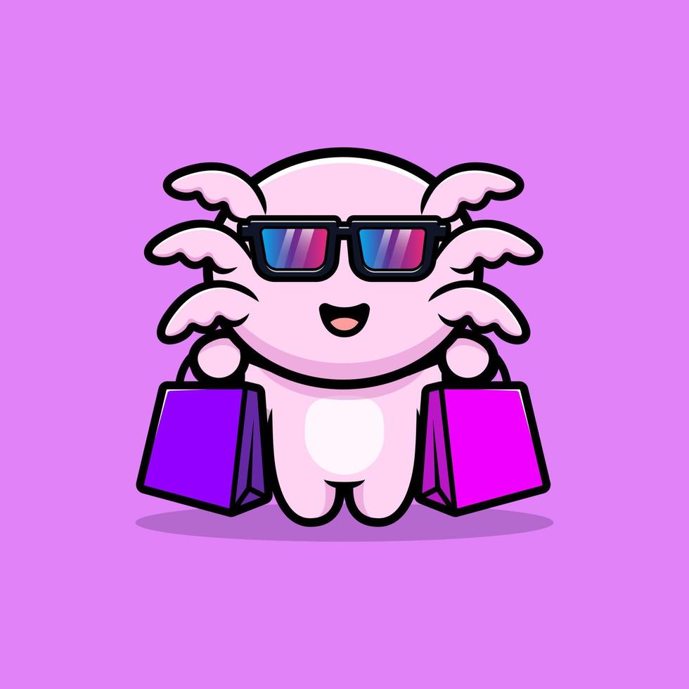 Cute oxolotl with shoping bag  cartoon character vector