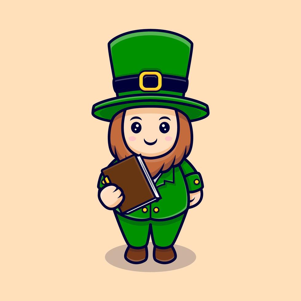 Cute Leprechaun Bring Book Cartoon Character  For Saint Patrick's  Day vector