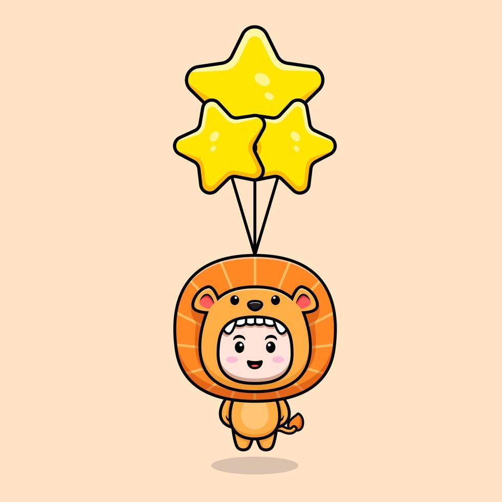 design of cute boy wearing lion costume. animal costume character cartoon illustration for sticker, poster, animation, children book, or other digital and print product vector