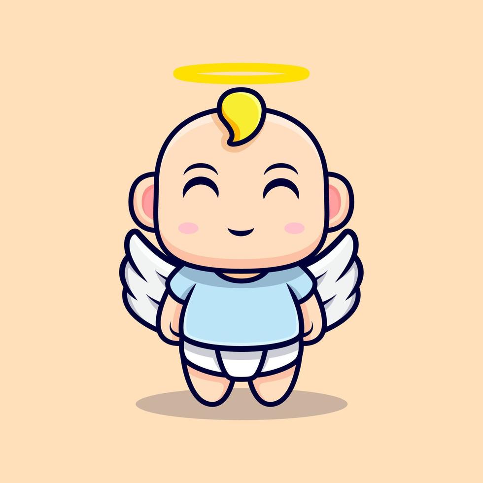lindo bebé ángel tiene alas. ilustración de personaje de icono plano vector