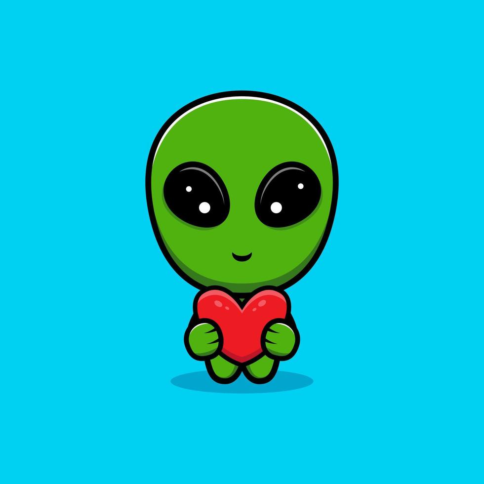 Design of cute alien hug red heart vector